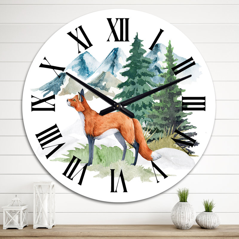 Renard roux dans un paysage de forêt d'hiver - Horloge murale traditionnelle, Moyen