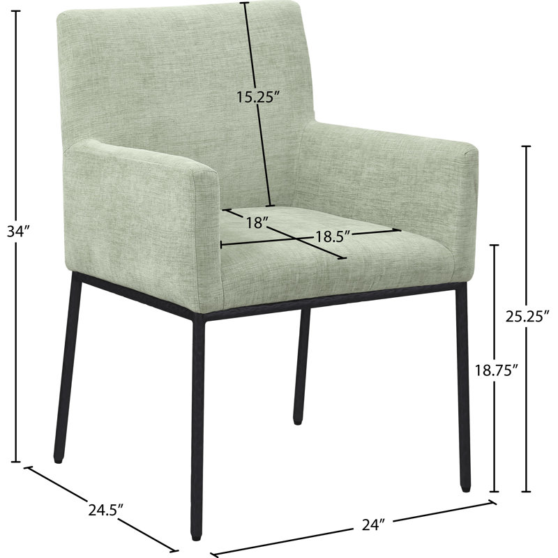 Chaise en chenille Reeves, Noir mat, Tissu chenille menthe