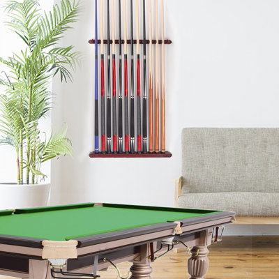 GSE 2-Piece Wood 12 Billiard Pool Cue Rack Wall Mounted Holders, Pool Cue Sticks Wall Rack Set -Mahogany