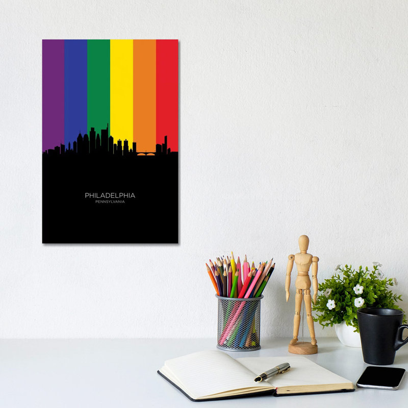 Philadelphia Skyline Rainbow Flag by Michael Tompsett - 1 Piece Wrapped Canvas Painting, 20.32 cm H x 30.48 cm W
