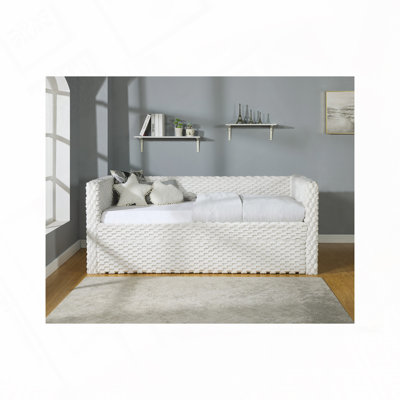 Daybed Armrest Pull Out Trundle ,Textured Fabric