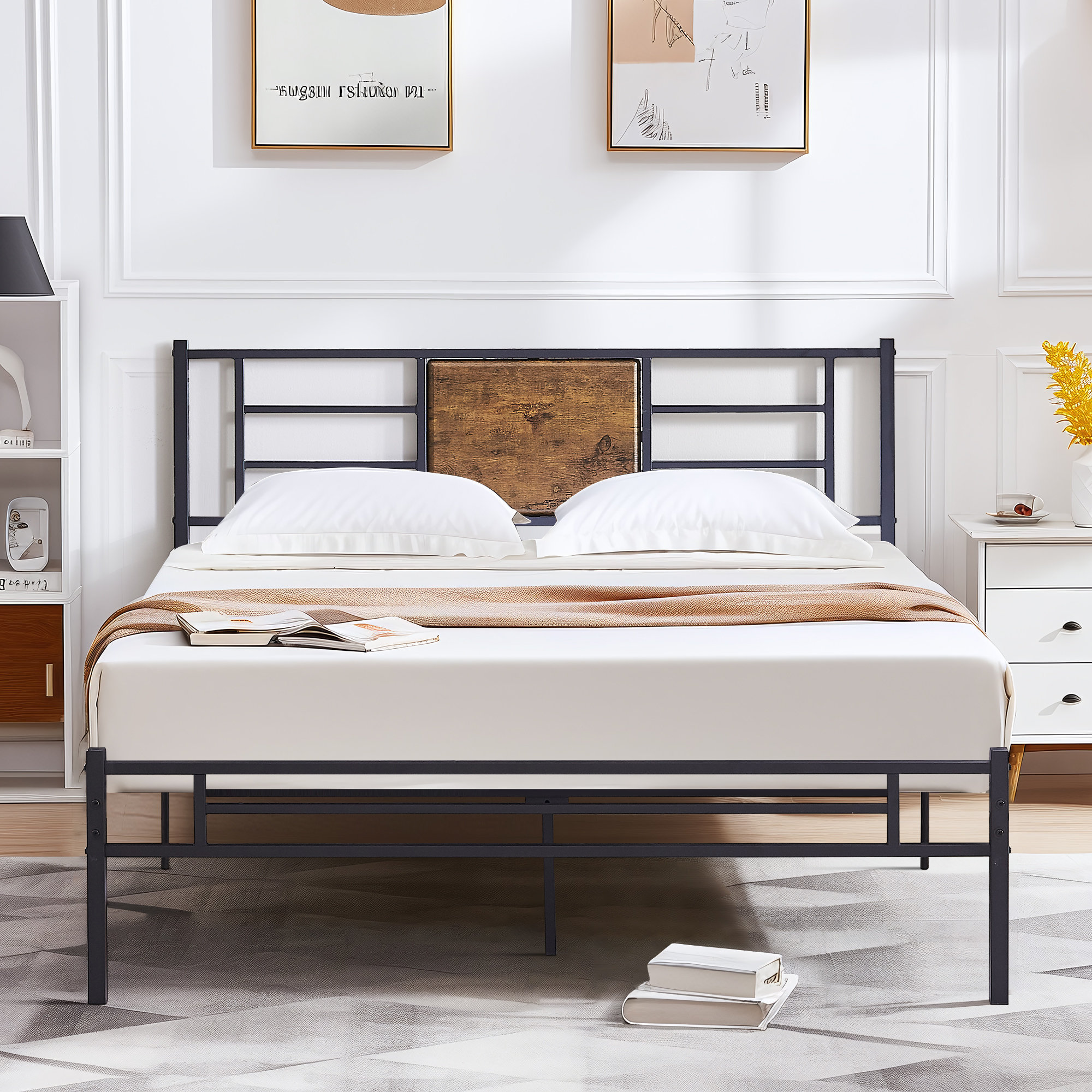 Metal Bed Frame with Headboard and Footboard Platform Mattress Base Support No Box Spring Needed 17 Stories Size Full