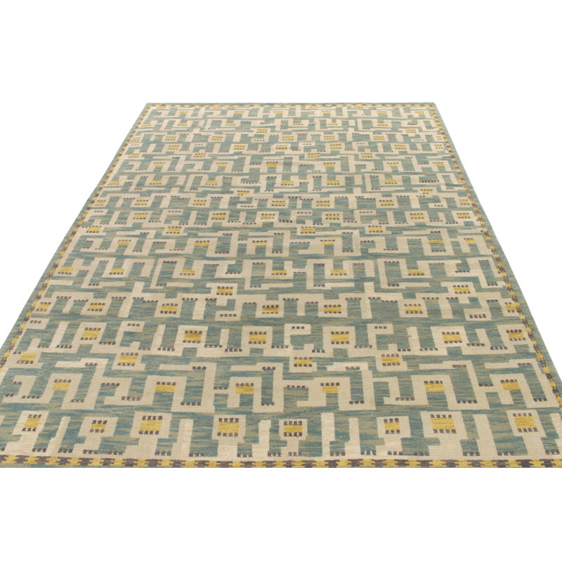 Scandinavian Hand Knotted Wool Geometric Area Rug, Rectangle 10' x 14'