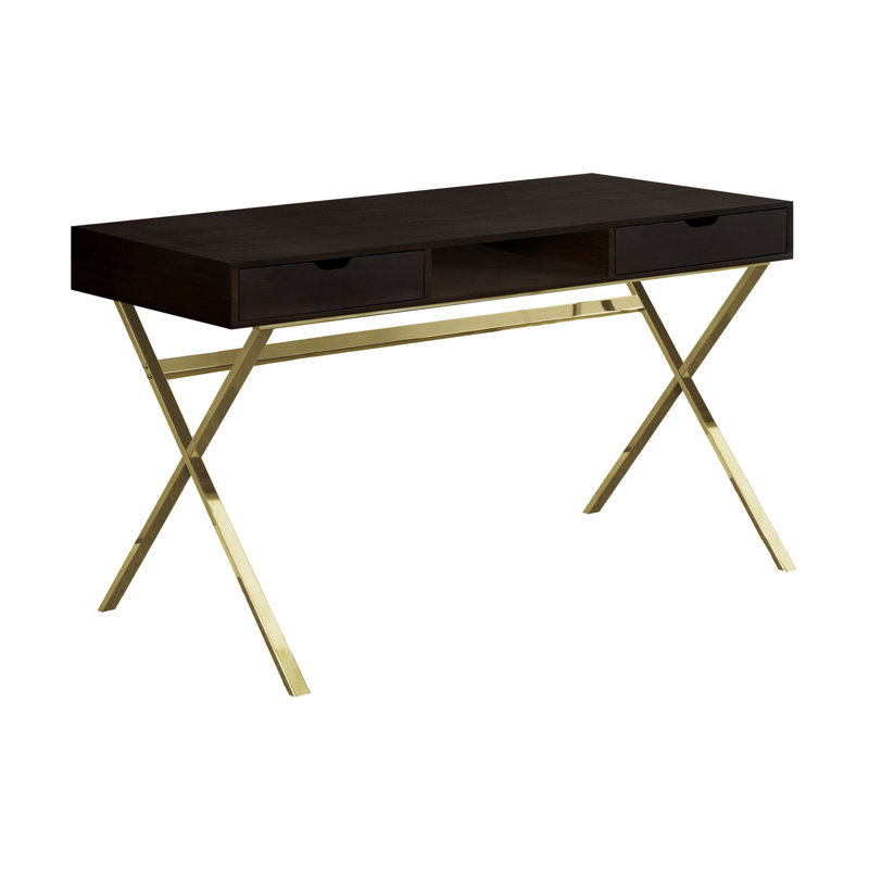 Bureau d'ordinateur espresso 48 pouces avec tiroirs de rangement et finition aspect bois