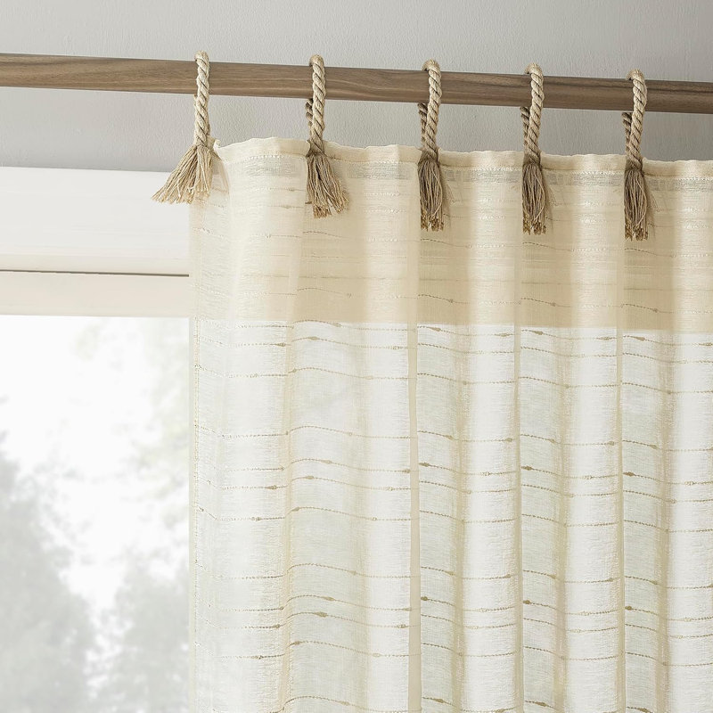 Pinstripe Linen Textured Semi Sheer Curtains, Beige