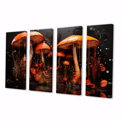 «Muschroom Dreamscape Forest IV - Fantasy», art mural 4 pièces pour le salon