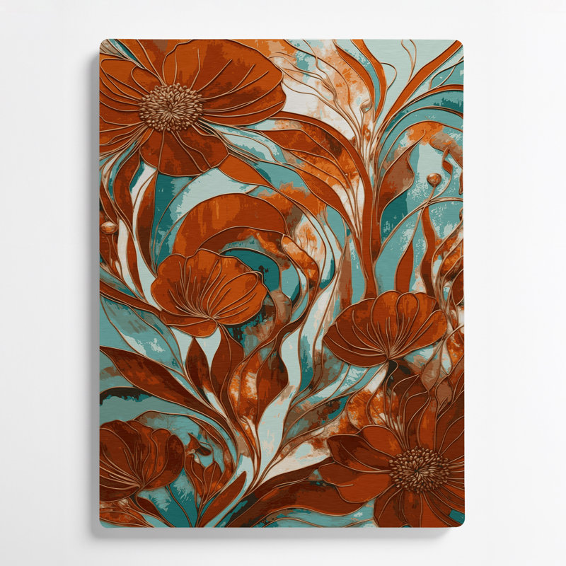 Abstrait floral 18, art mural en métal brun, H 20 po x l 30 po