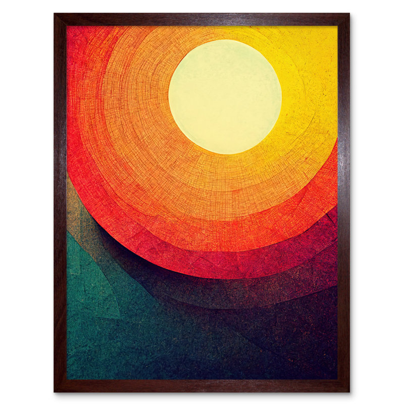 Abstract Sunrise Sunset Sunshine Retro Style - Print, Brown Framed Paper, 43cm H x 33cm W x 2cm D