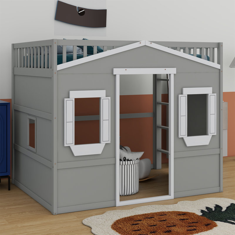 Abhir Kids Loft Bed, Gray/White, Twin