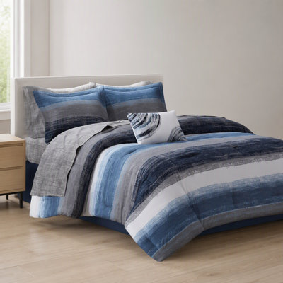 Ensemble d'édredon 7 pièces pour lit simple 7 pièces avec draps en coton, bleu marine