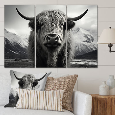 Portrait de yaks noir et blanc IV sur toile, 3 pièces