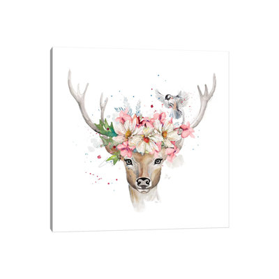 «Floral Woodland Deer» par Patricia Pinto - peinture sur toile tendue