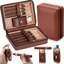 Étui à cigares de voyage, boîte en cuir doublée de bois de cèdre avec coupe-V intégré 3 en 1, humidificateur, hygromètre, pochette pour accessoires, rangement portable pour 8 cigares
