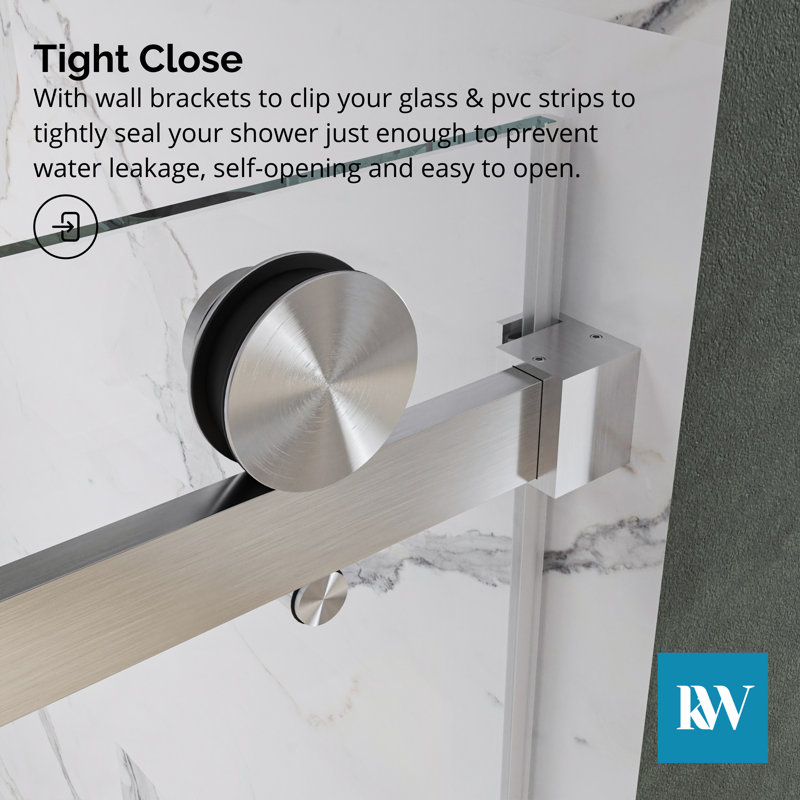 KW03 68 -72 In. W X 76 In. H Single Sliding Frameless Shower Door With 3/8 In. Clear Glass, Brushed Nickel