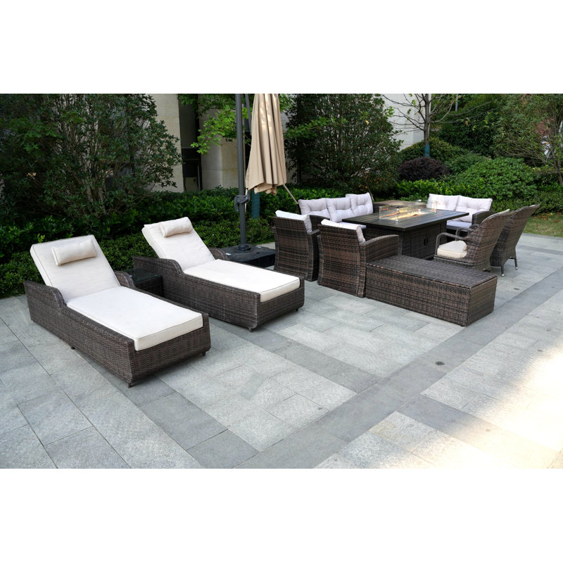 Abdullah Wicker/Rattan 11 - Person Seating Group With Mixed Beige & Gray Cushions