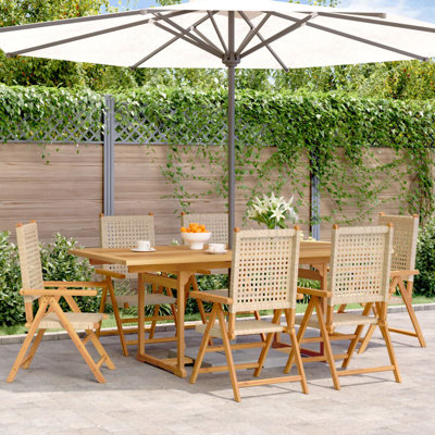 Garden Dining Set Solid Acacia Wood, PE Rattan Large