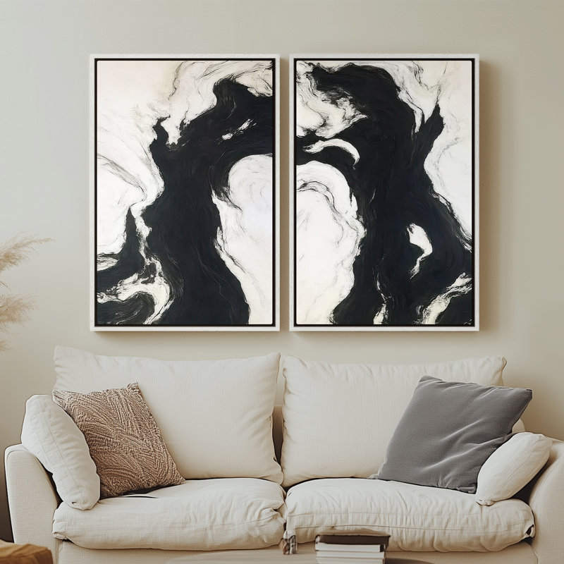Framed Canvas Wall Art - Vintage Abstract Wall Prints for Bedroom, 36" H x 24" W, White