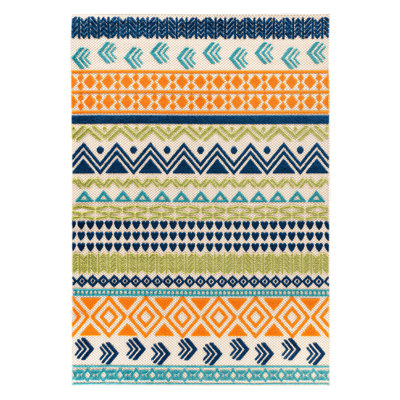 Duxbury Geometric Bohemian Indoor/Outdoor Area Rug Orange/Navy/Green