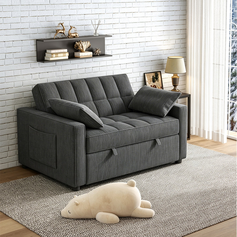 53.2'' Upholstered Convertible Sleeper Sofa, Dark Gray Corduroy
