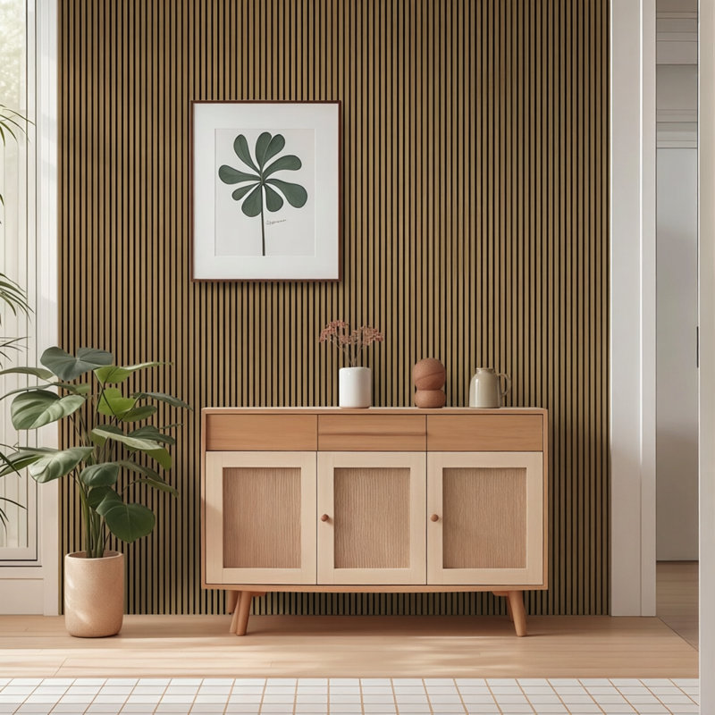 Panneaux muraux acoustiques à lattes de bois 94,5 po x 23,6 po, panneaux muraux en bois à lattes 3D, Chêne huilé16