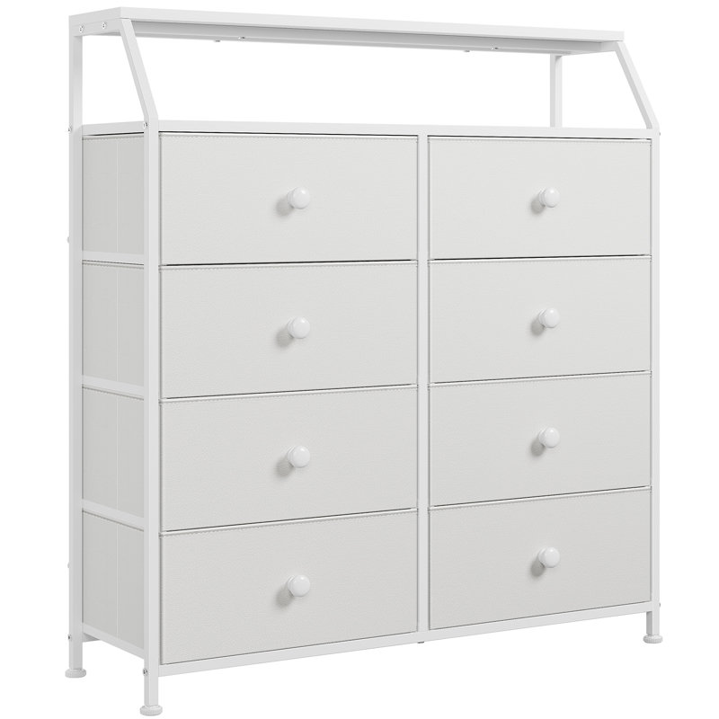 Ojaswi 8 Drawer, Double Dresser with Wooden, Chest of Drawer in 37.6'', White