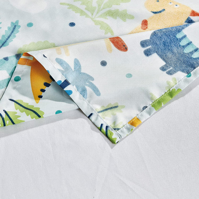 Fun Kids Teens Microfiber Sheet Set, Full Sheet Set with 2 Pillowcases, Blue/Green/White Dinosaurs
