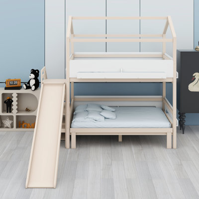 Lit superposé pour enfants avec design de maison, glissade et escalier de rangement fonctionnel