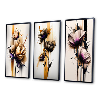 «Dahlia Flower On Abstract Fusion», 3 pièces sur toile