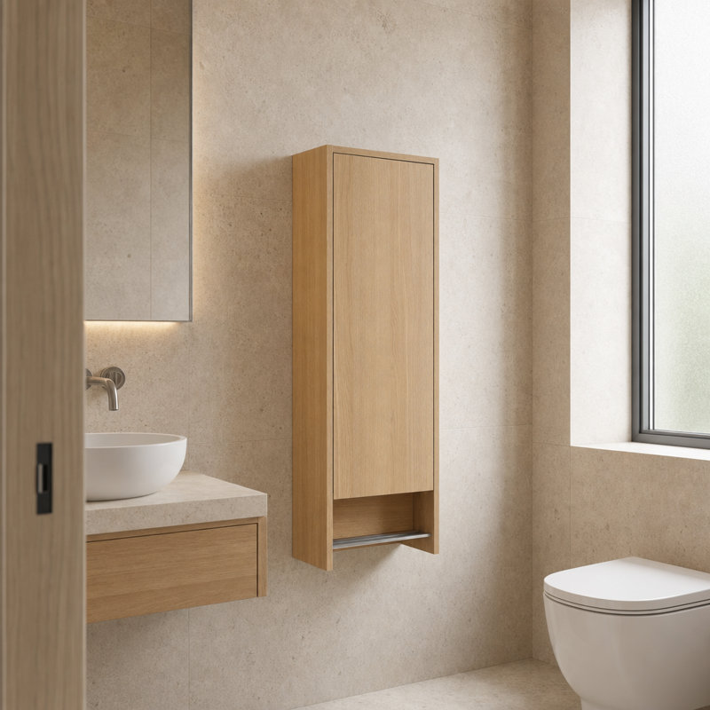 12 Inch Small Wall-Mounted Side Cabinet with Soft Closing Door, Space-Saving Hanging Storage Solution Perfect for Compact Living Spaces, Equipped with Sturdy Internal Shelves and Convenient Towel Rack, Reversible Door Opening Direction