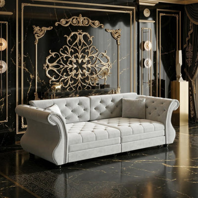 Tufted Velvet Chesterfield Convertible Sleeper Sofa with Rolled Arms