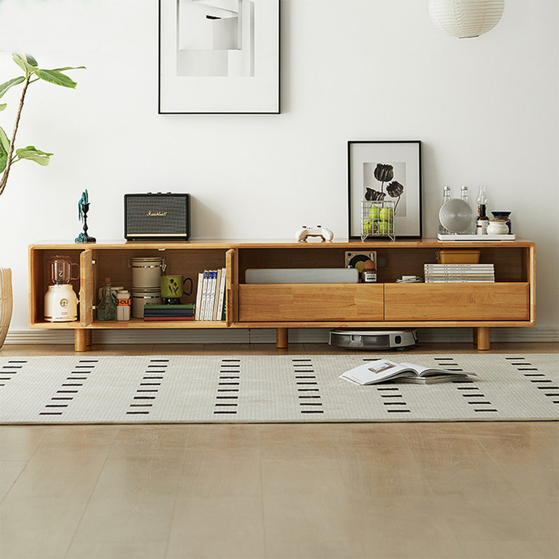 Meuble télé multifonctionnel en bois d'hévéa naturel, 16.9" H x 70.9" L x 15.7" W