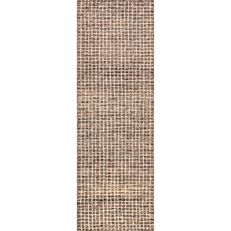 Winfield Katasha Checked Wool Brown Area Rug, Runner 2'6" x 14'