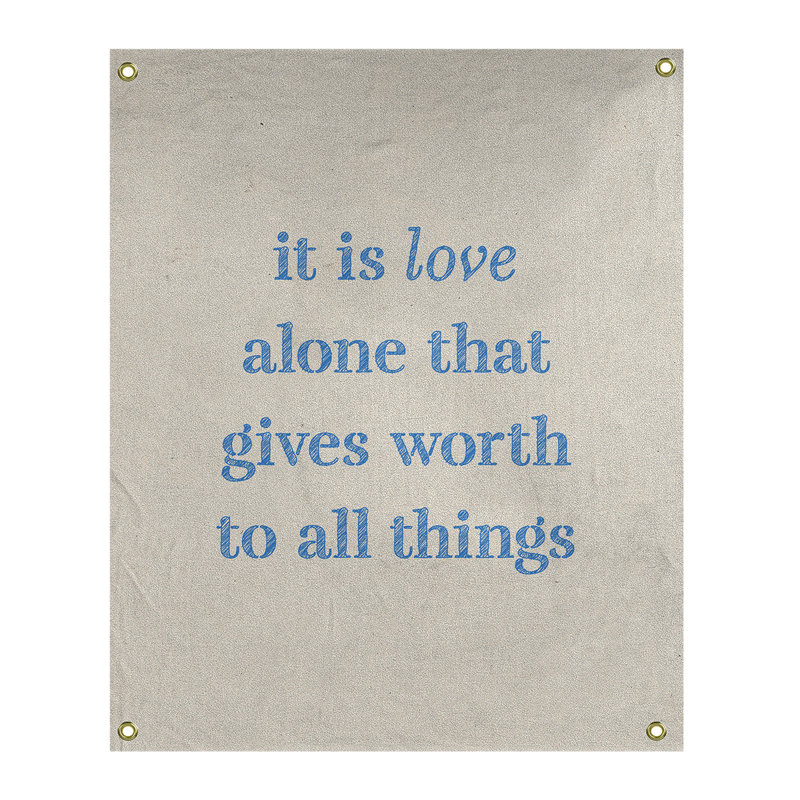 Tapisserie de polyester à citation manuscrite en polyester, H 36 po x l 26 po, Blanc / Bleu