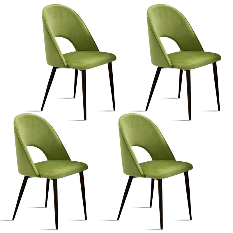 Modern Curved Velvet Upholstered Dining Chair (Green), Green