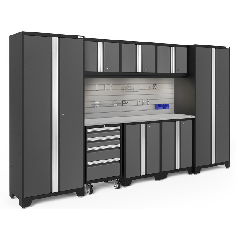 Bold Series 76.75'' H x 132'' W x 18'' D 9 Garage Storage Cabinet Set, Grey, Bamboo