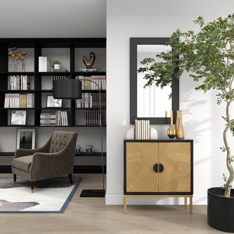 Black and Bronze Ripple Design 2-Door Cabinet