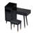Modern Makeup Vanity Desk With Drawers, Cabinet & Charging Port, Space-Saving Dressing Table Set With Stool For Small Places, Black