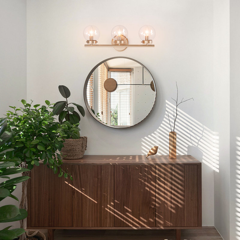 Pranet Iron Glass/Metal Bathroom Vanity Light 3 Light Vanity Light