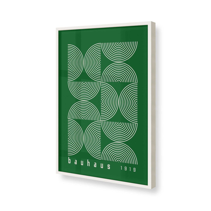 Impression de lignes vertes Bauhaus Modernist, Cadre simple blanc opaque, H 15 po x l 12 po x P 1,25 po