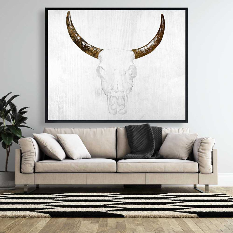 Décor de toile de crâne de taureau avec cornes brunes - animaux bruns, 61.25" H x 49.25" W