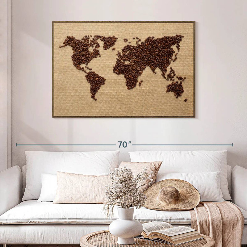 Monde du café, 46 po x 31 po, Cadre flottant noyer