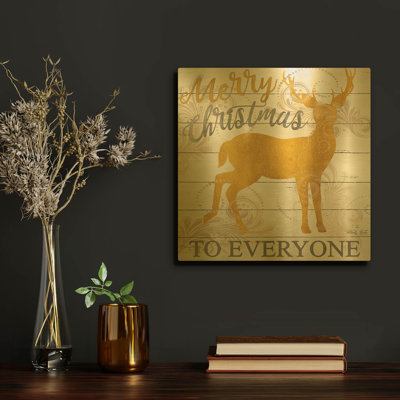'Merry Christmas to Everyone Deer' By Cindy Jacobs Gold Metal Wall Art, 12" x 12"
