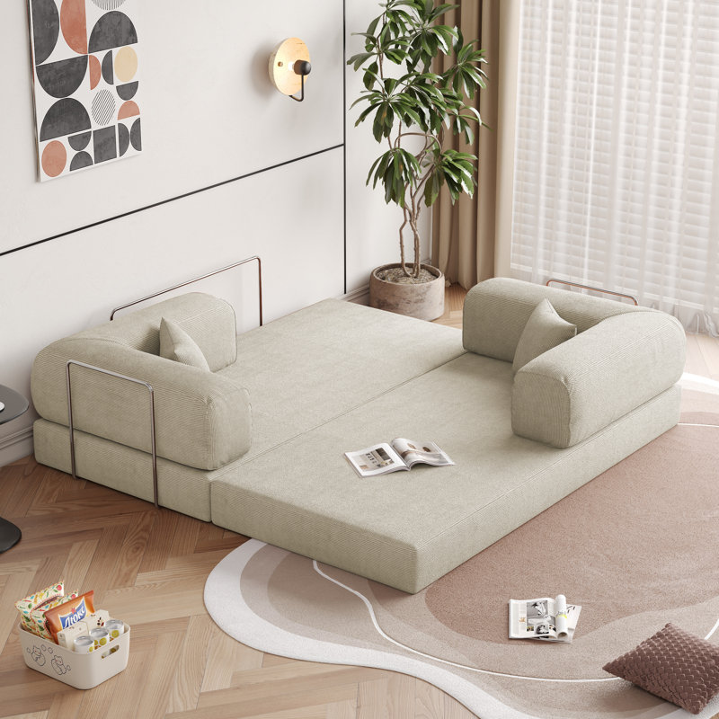 Sicilia Boneless 78.7" Corduroy Convertible Sofa Bed, Beige