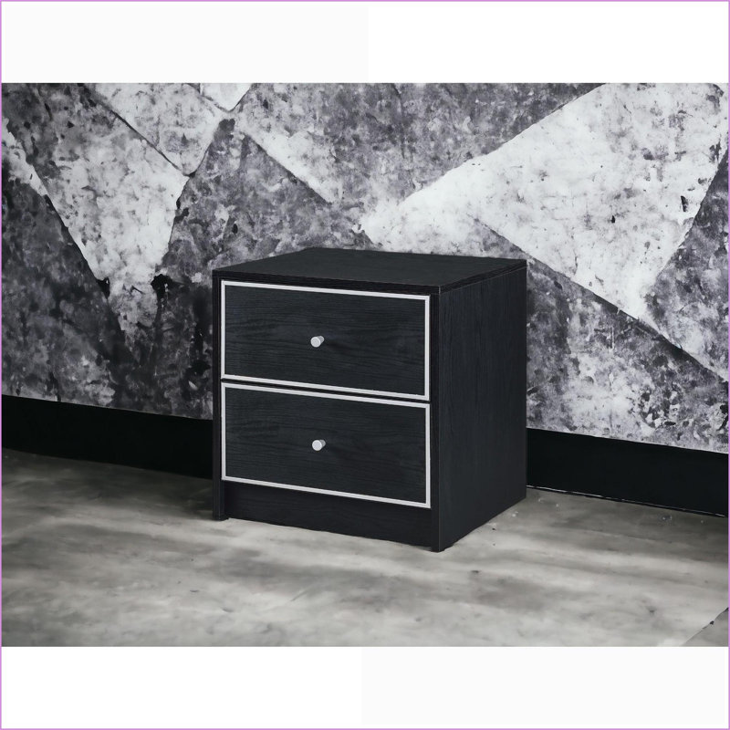 Table basse en bois composite noir et argent avec 2 tiroirs, décor moderne pour le salon
