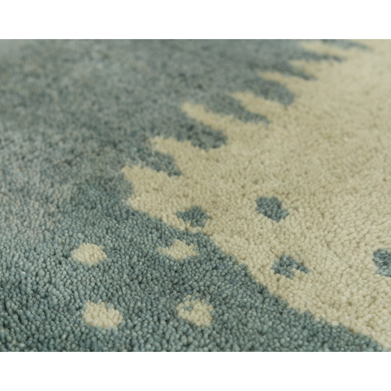 Abstract Handmade Tufted Wool Area Rug in Teal, Rectangle 5' x 7'6"