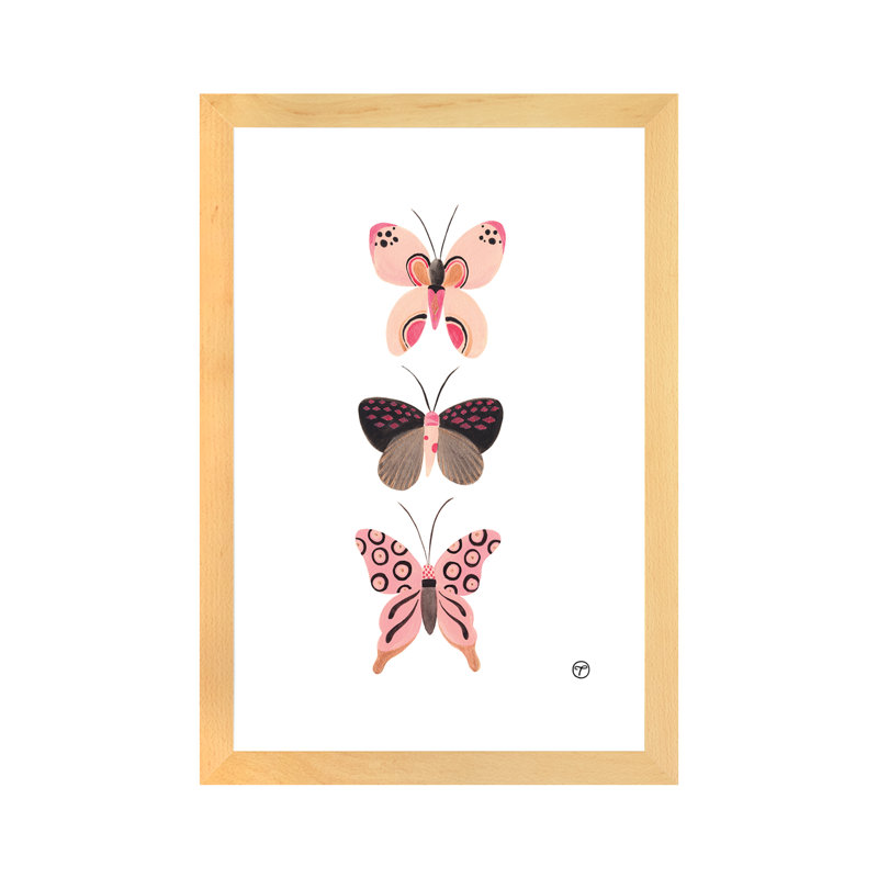 «Butterfly Trio», art encadré, H 24 po x l 16 po x P 1 po, Papier encadré naturel