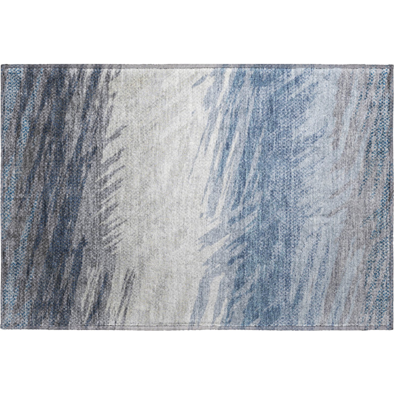Premium Machine Washable Mayfield AMF2272 Striped Rug, Denim, 1'8" x 2'6"