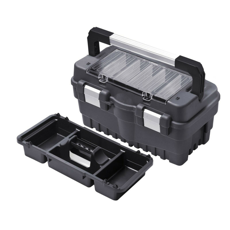 Shallon Toolbox with Aluminum Handle and Insert Magnetic Storage, 24cm H x 46cm W x 25.5cm D