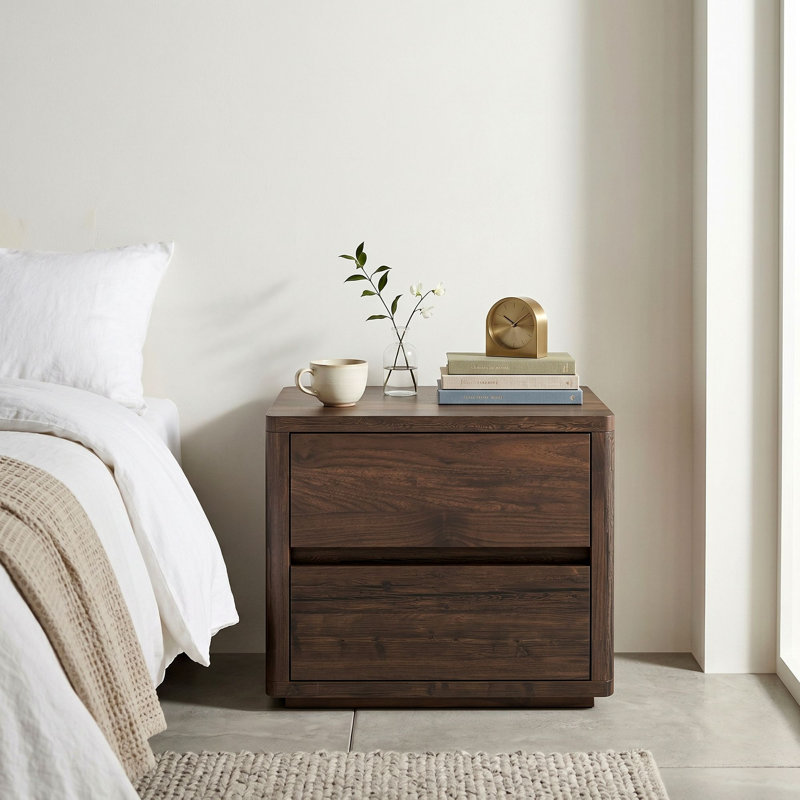 Allsion Modern Minimalist 18.3''H Wood 2-Drawer Nightstand, Walnut