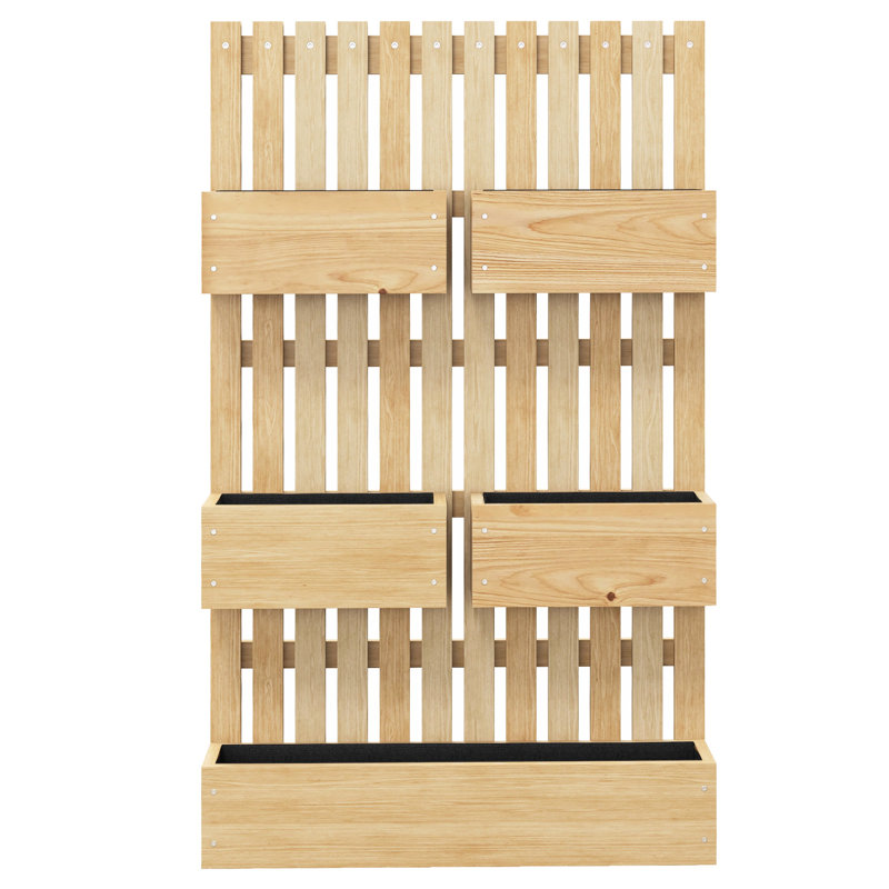 5 Box Raised Flower Planter With Trellis - Natural Wood, Self-Draining, Customizable Option Bed Accommodate Various Plants Adjustable, Wood Construction